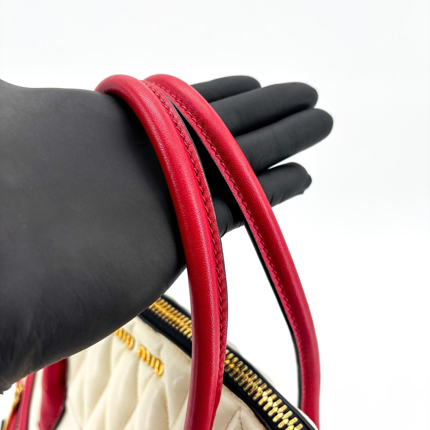 Miu Miu Biker Matelassé Two-Tone Dome Bag Red White