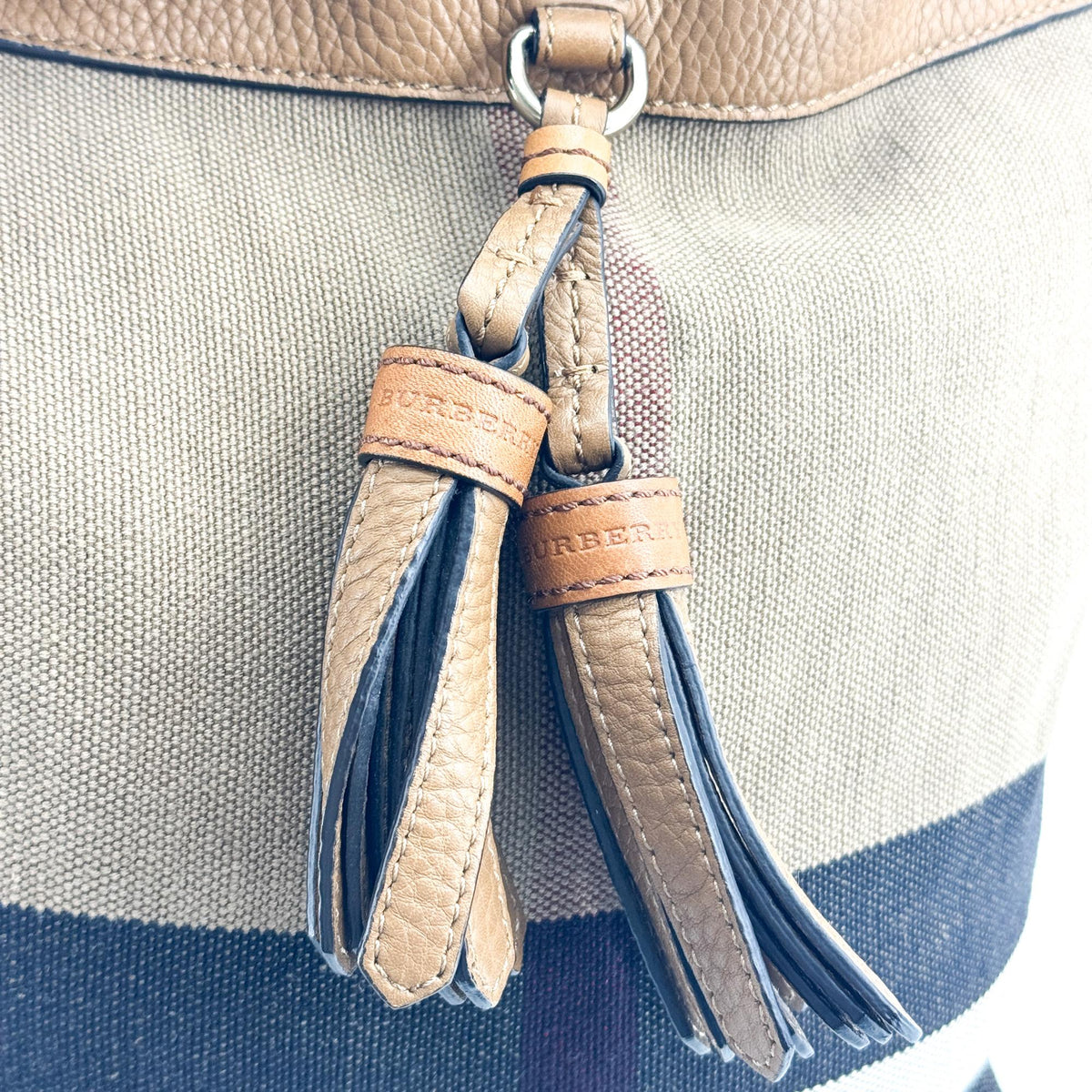 Burberry Ashby Canvas Tassel Bucket Bag Brown