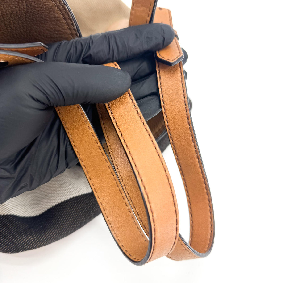 Burberry Ashby Canvas Tassel Bucket Bag Brown