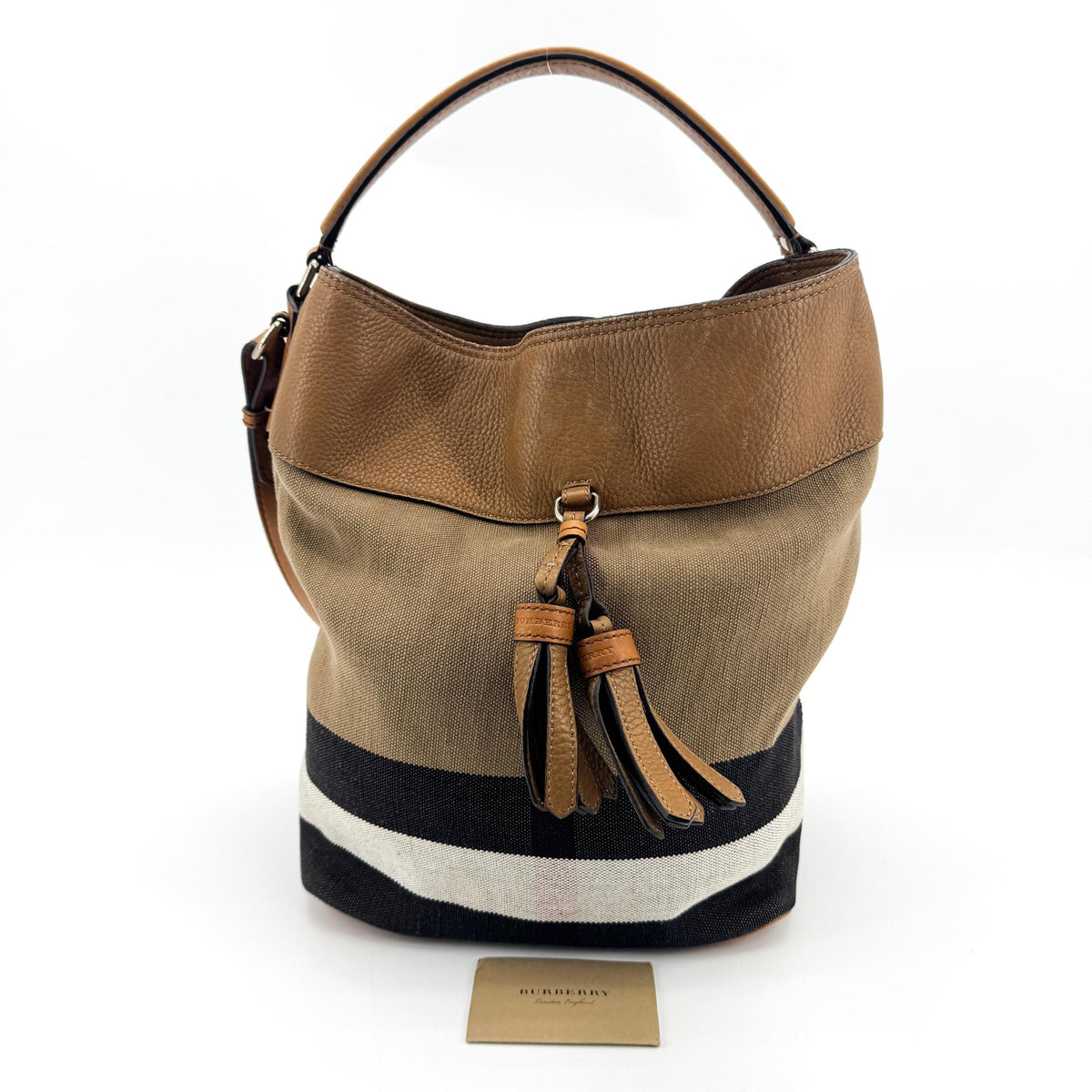 Burberry Ashby Canvas Tassel Bucket Bag Brown