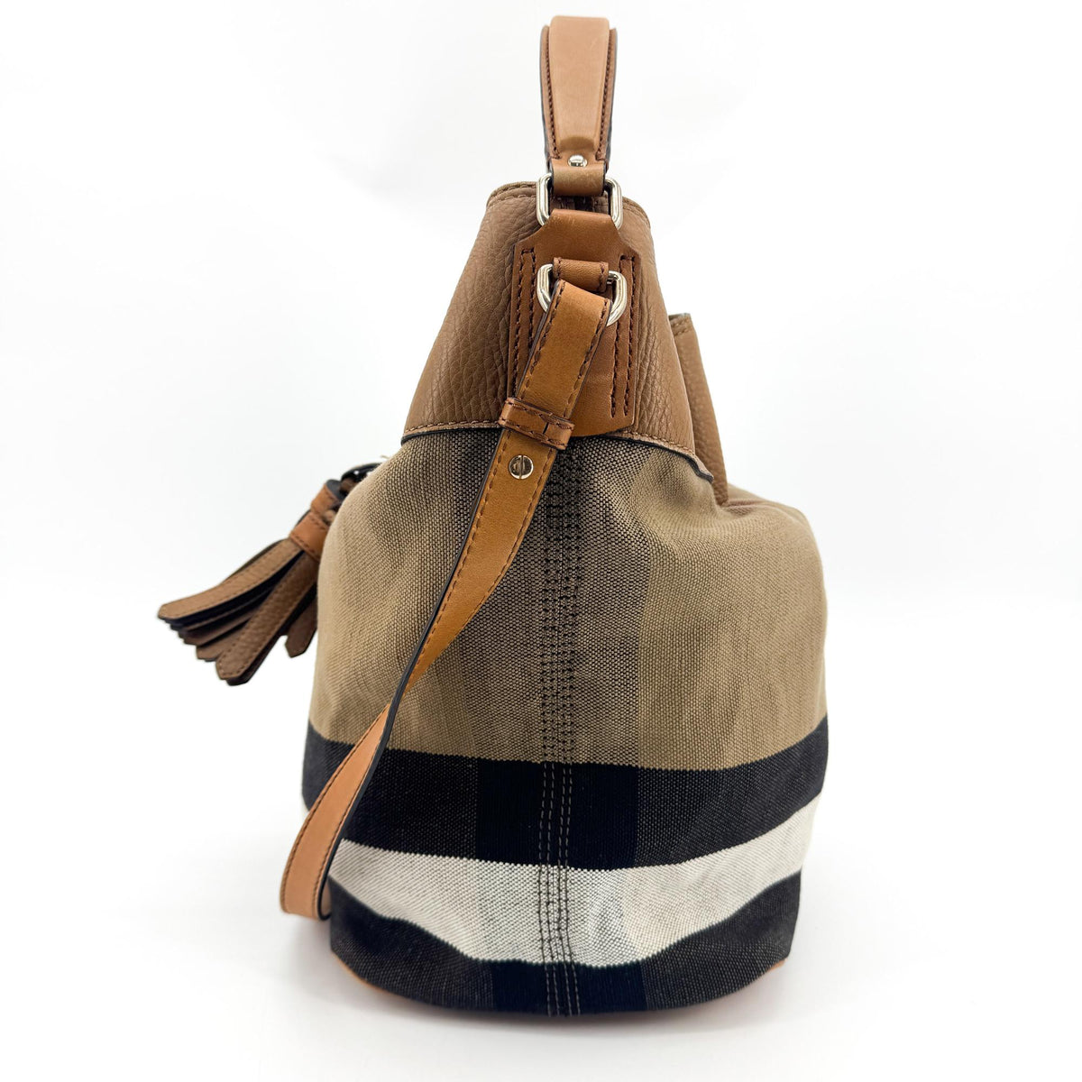 Burberry Ashby Canvas Tassel Bucket Bag Brown