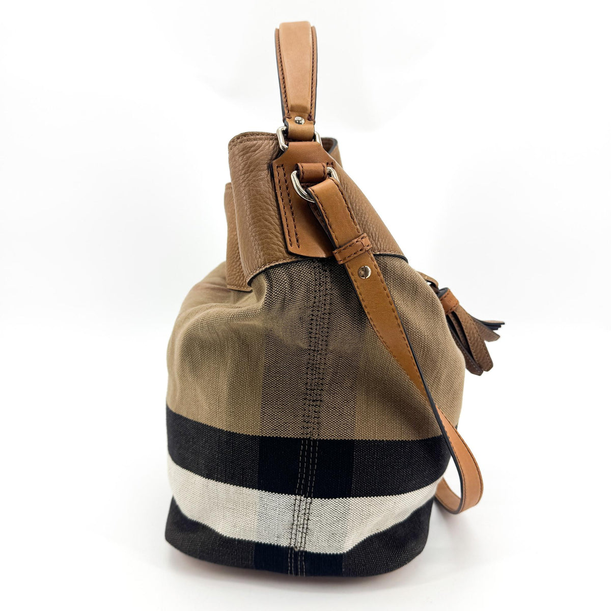 Burberry Ashby Canvas Tassel Bucket Bag Brown