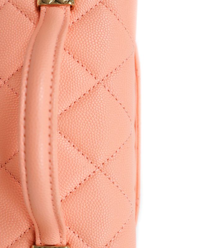 Chanel Coral Caviar Quilted CC Top-Handle Box Bag with Built-in Chip