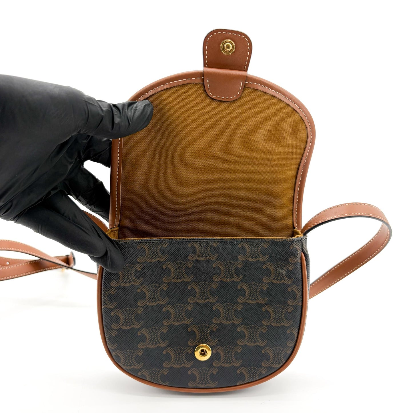 Celine Small Besace Triomphe Canvas & Calfskin Tan