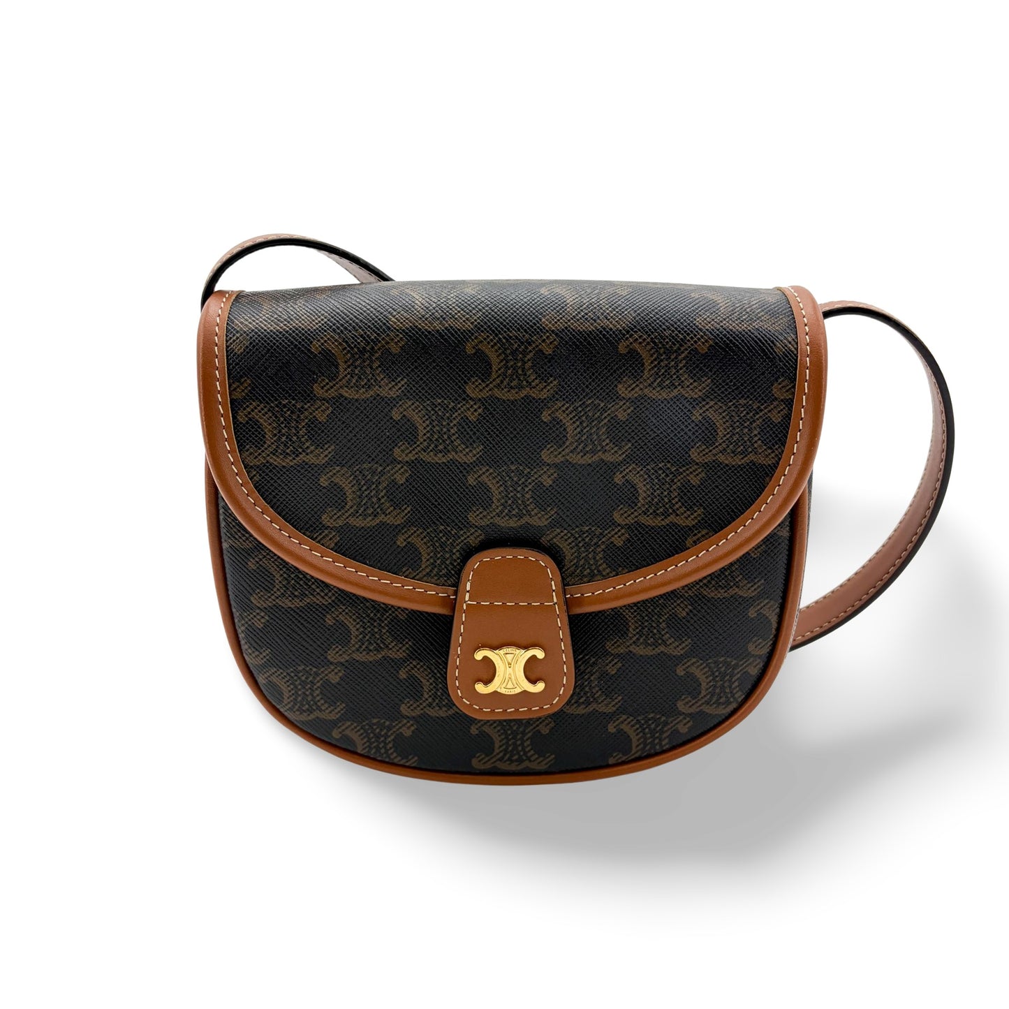 Celine Small Besace Triomphe Canvas & Calfskin Tan