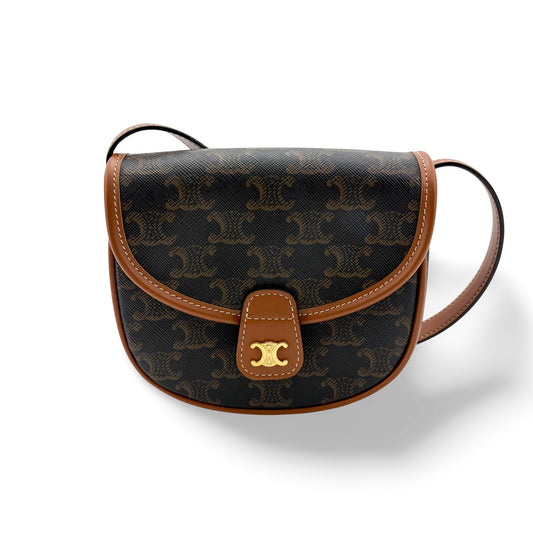 Celine Small Besace Triomphe Canvas & Calfskin Tan