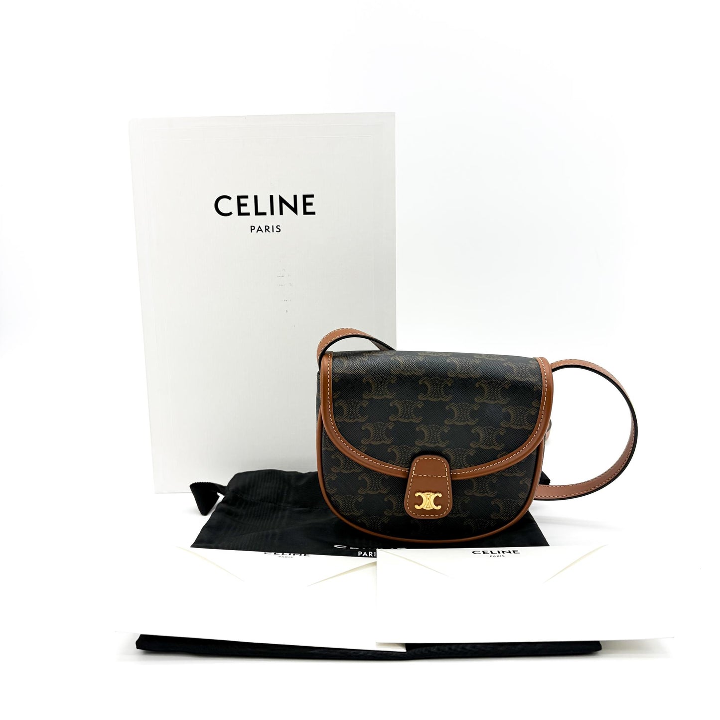 Celine Small Besace Triomphe Canvas & Calfskin Tan