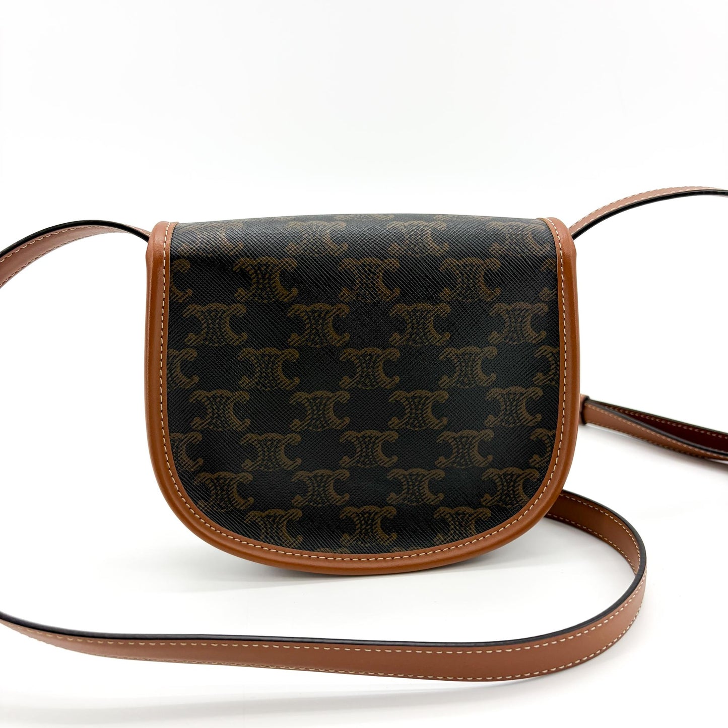 Celine Small Besace Triomphe Canvas & Calfskin Tan