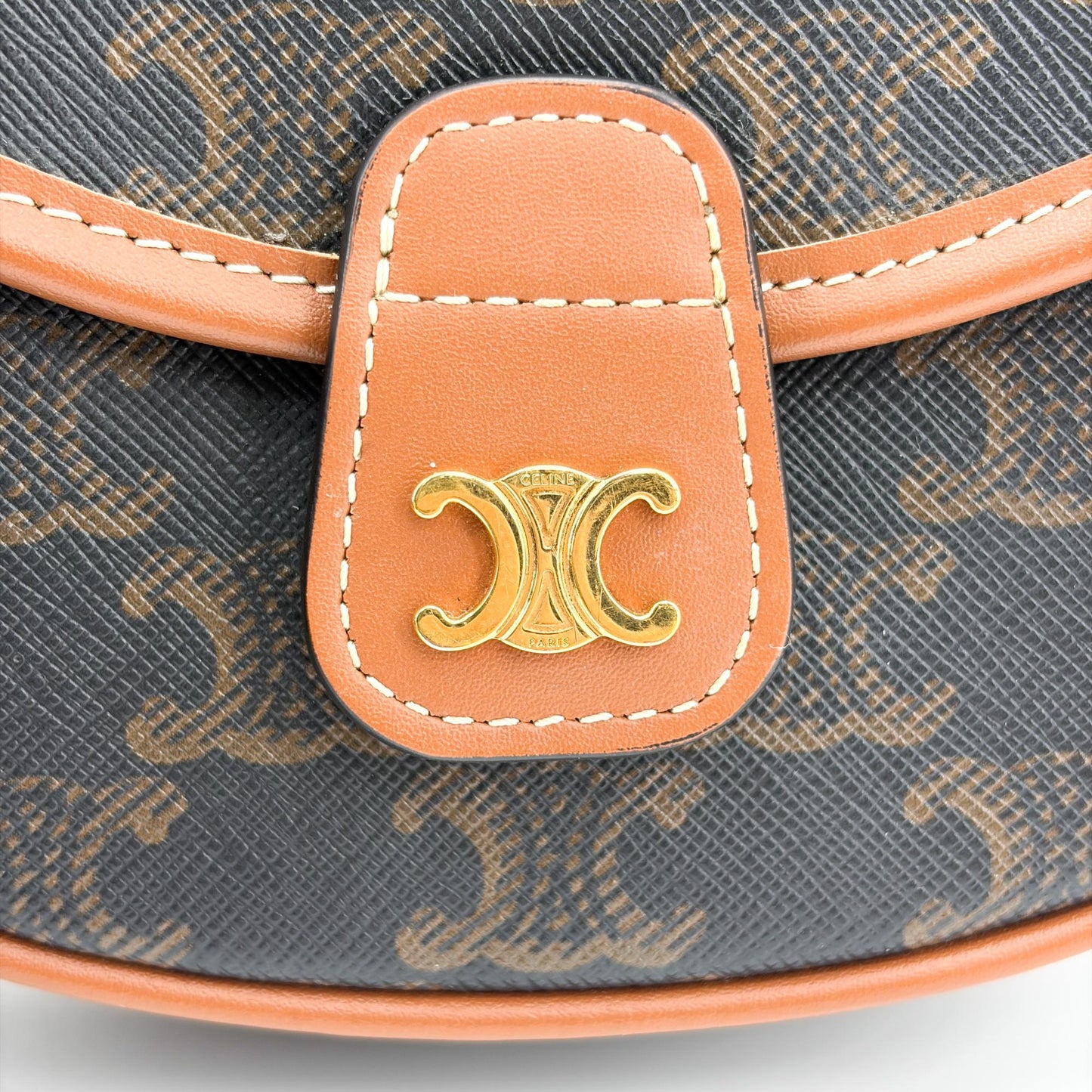 Celine Small Besace Triomphe Canvas & Calfskin Tan