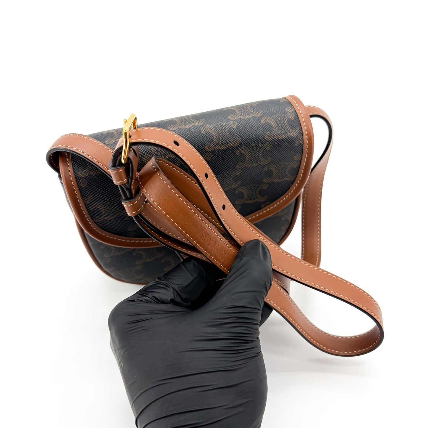 Celine Small Besace Triomphe Canvas & Calfskin Tan