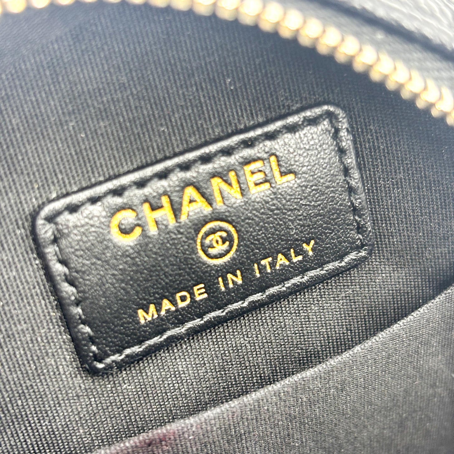 Chanel CC Filigree Round Chain Bag Black Caviar Gold Hardware