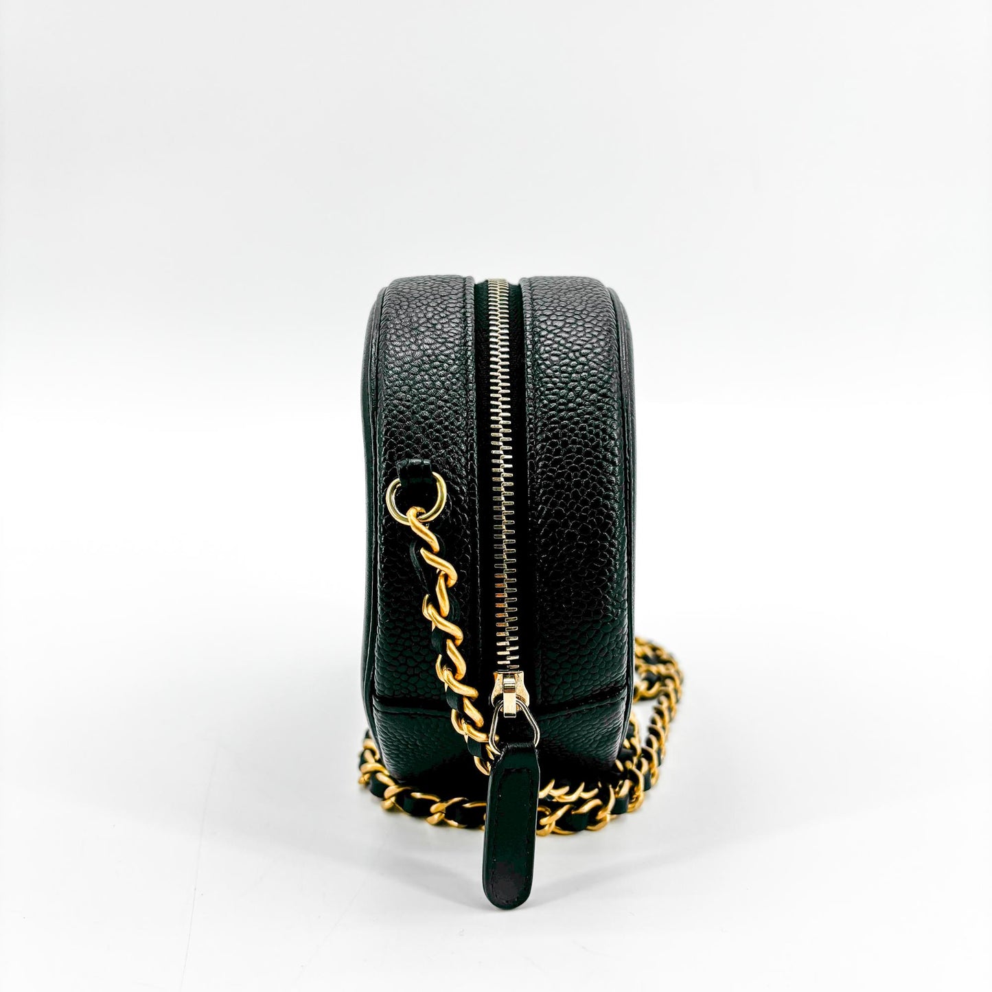 Chanel CC Filigree Round Chain Bag Black Caviar Gold Hardware