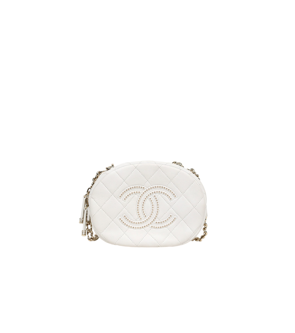 Chanel White Studded CC Chain Shoulder Bag