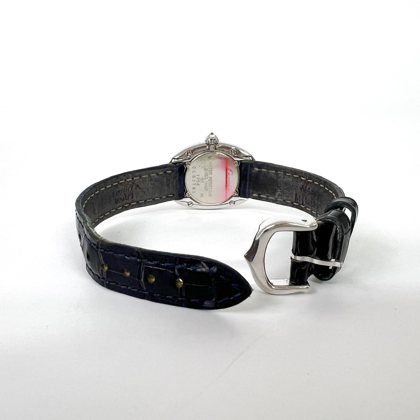 Cartier Baignoire SM White Gold Diamond Bezel Blue Alligator W1506056
