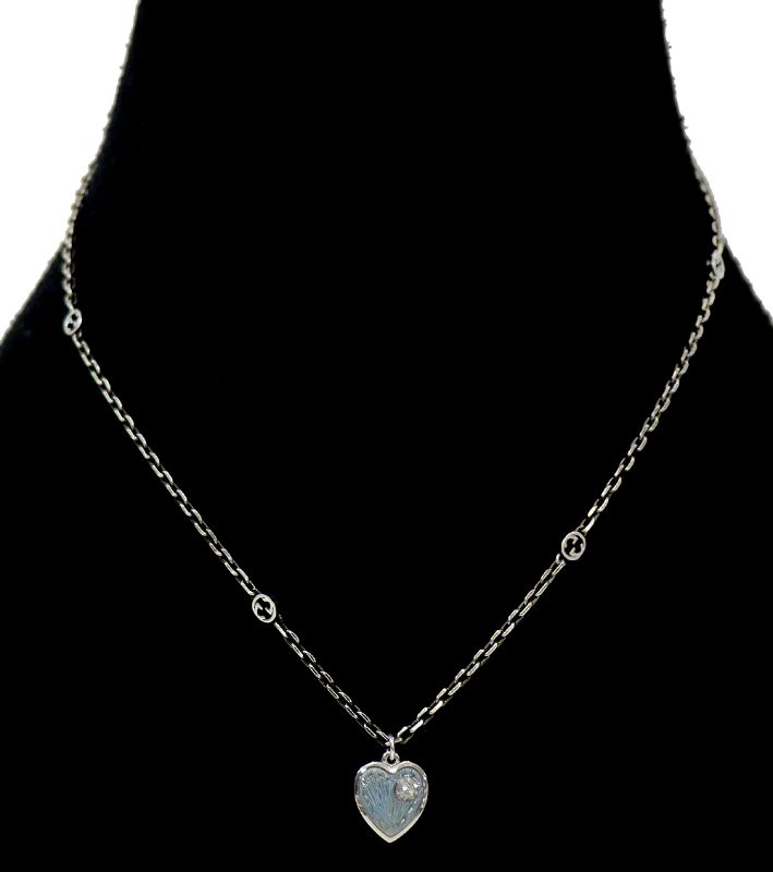 Gucci Blue Heart Interlocking G Silver Necklace