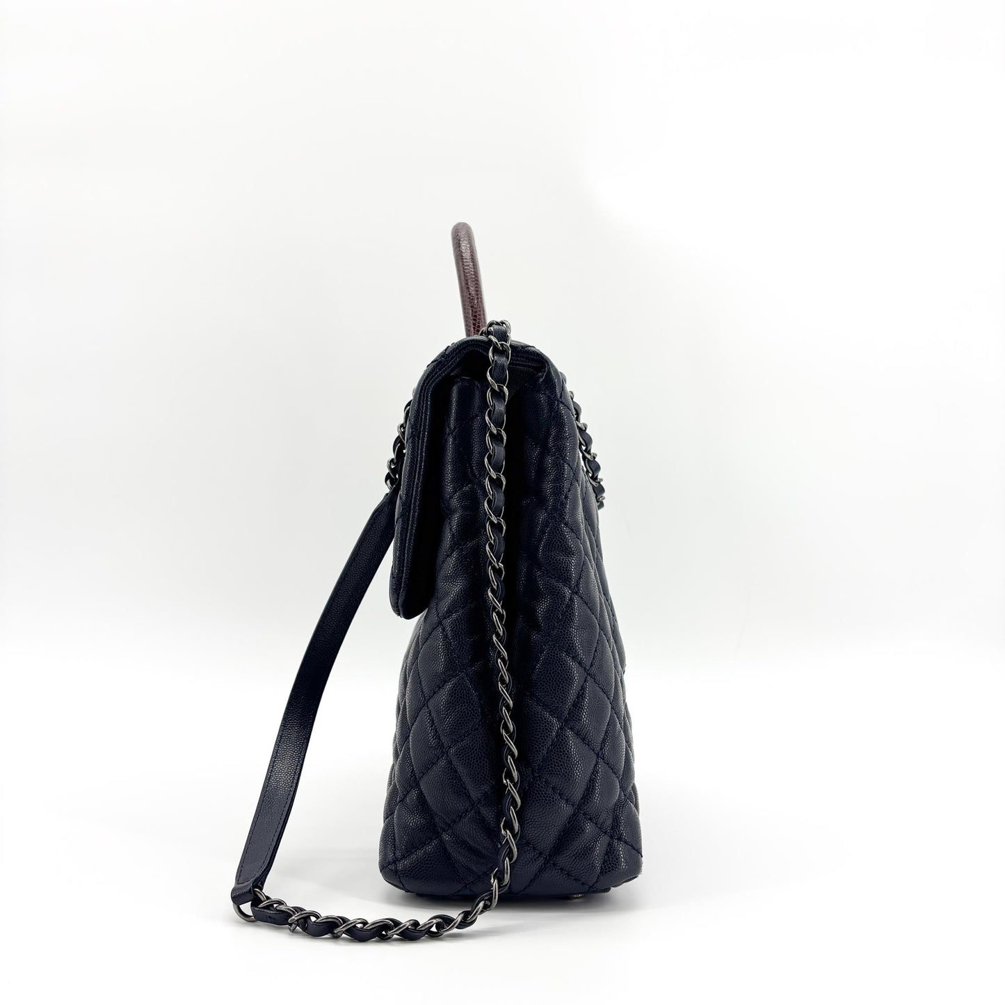 Chanel Coco Handle Moyen Marine Caviar Poignée Lézard Métal Argenté