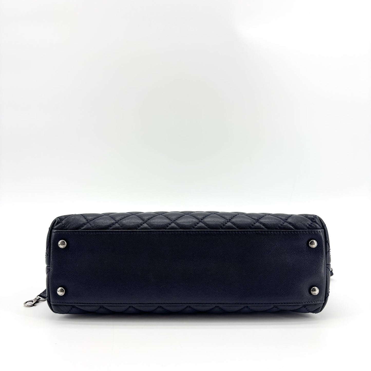 Chanel Coco Handle Moyen Marine Caviar Poignée Lézard Métal Argenté