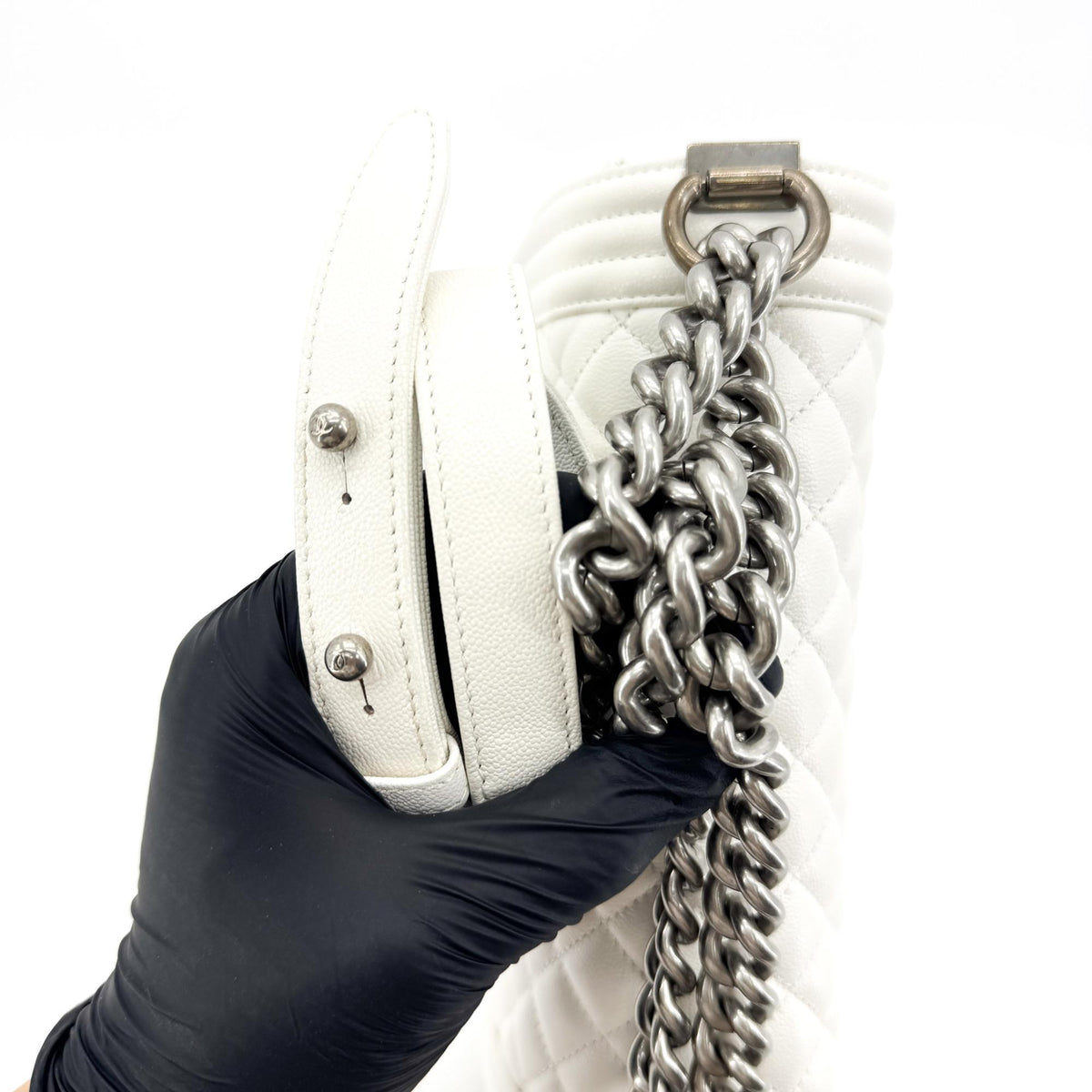 Chanel Boy Chanel Flap Bag Medium Vintage Silver Hardware White