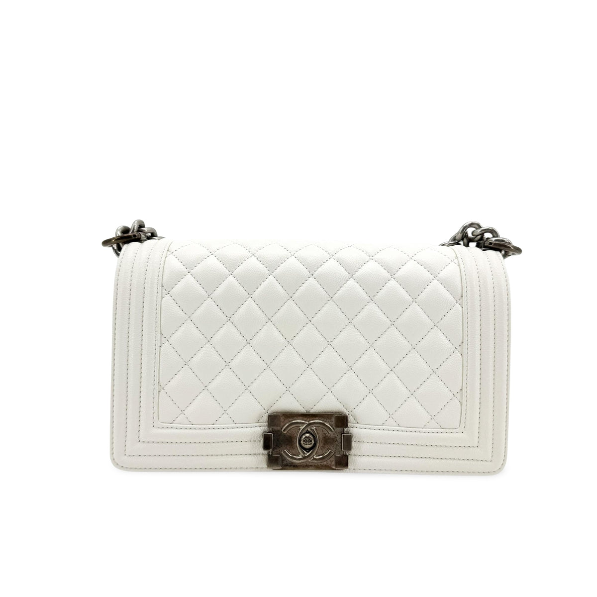 Chanel Boy Chanel Flap Bag Medium Vintage Silver Hardware White
