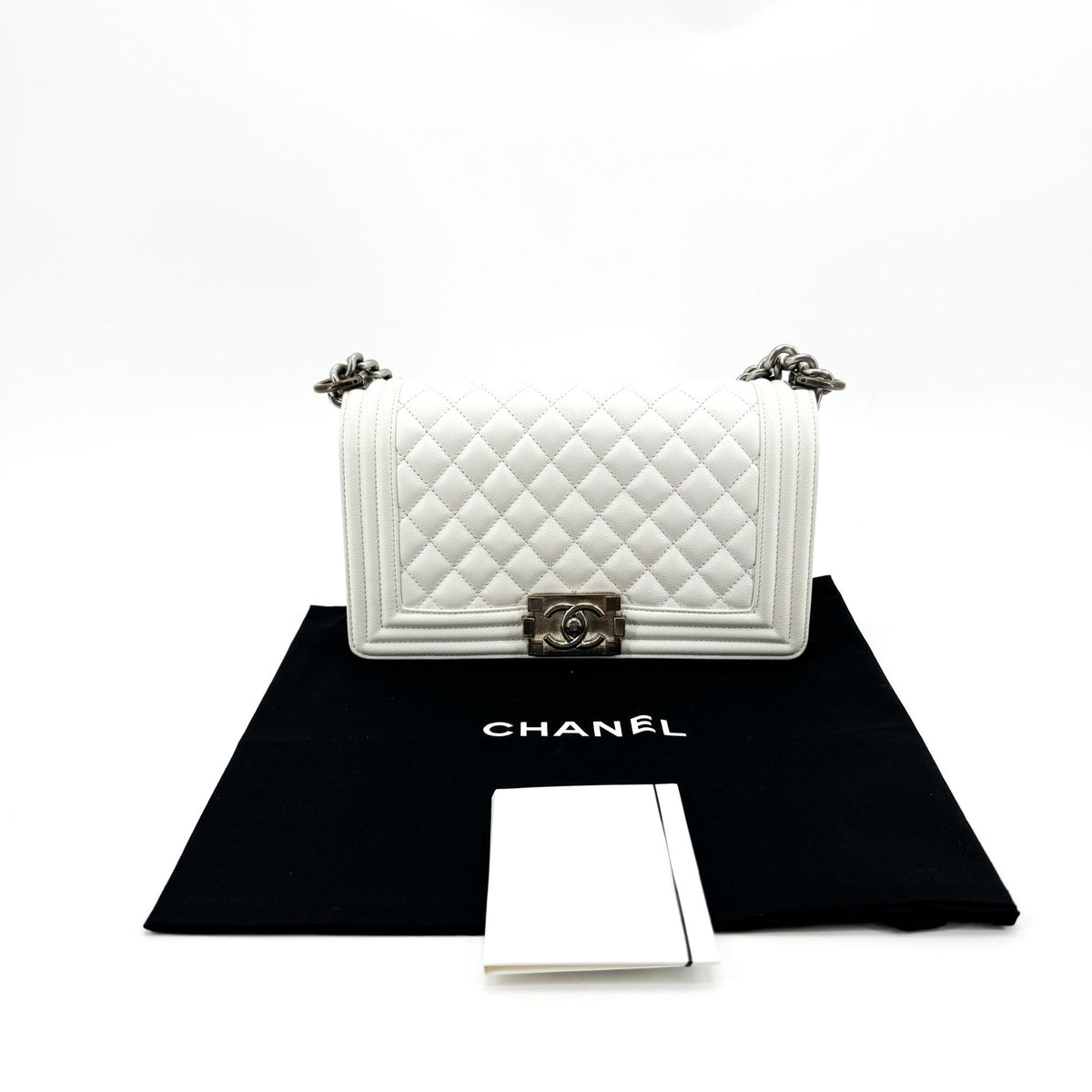 Chanel Boy Chanel Flap Bag Medium Vintage Silver Hardware White