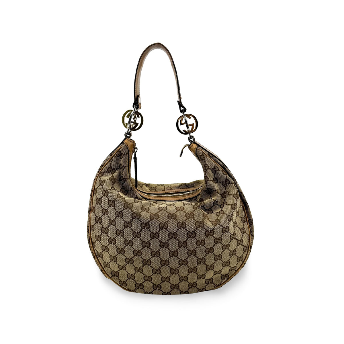 Gucci GG Canvas Charlotte Crossbody Hobo Bag Beige Brown