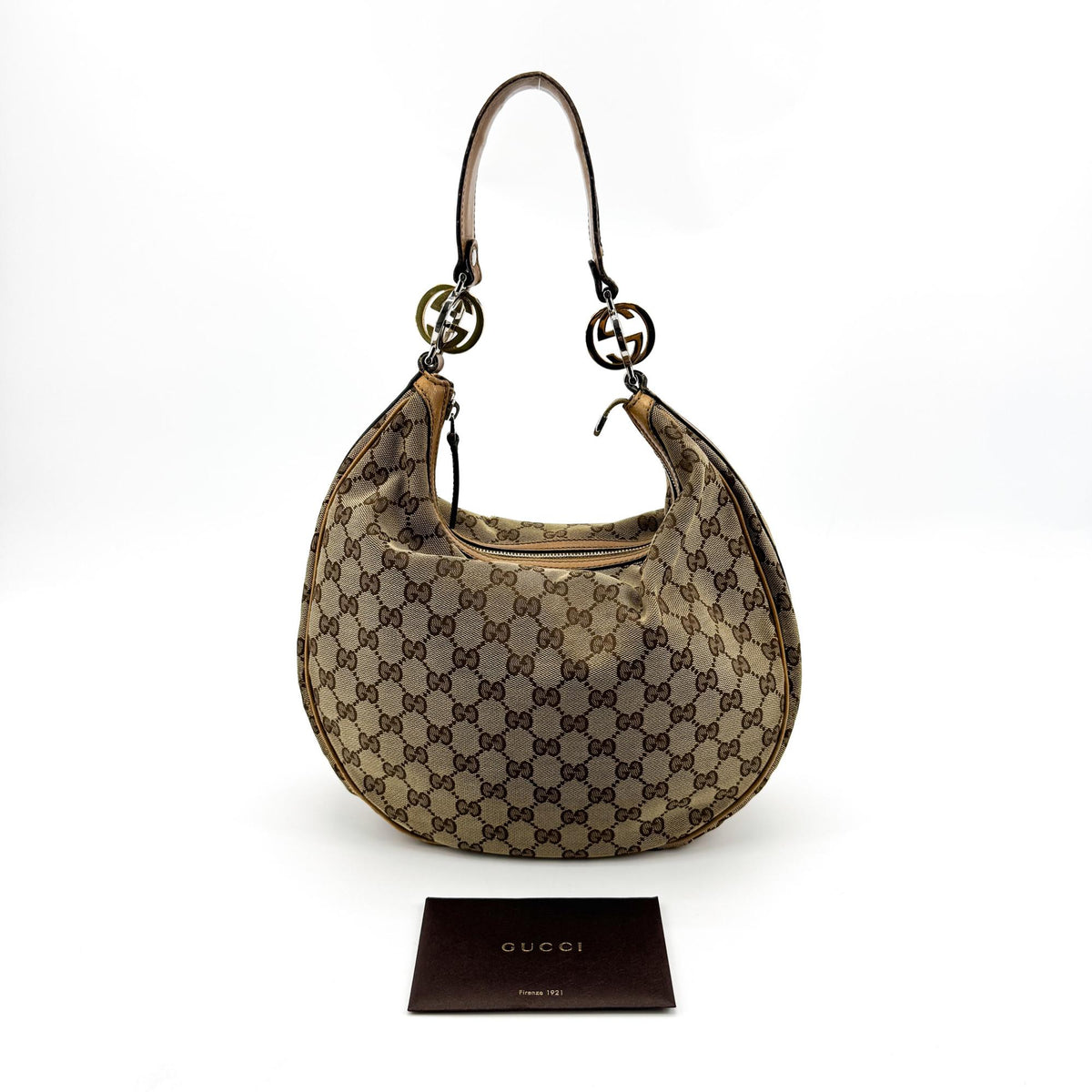 Gucci GG Canvas Charlotte Crossbody Hobo Bag Beige Brown