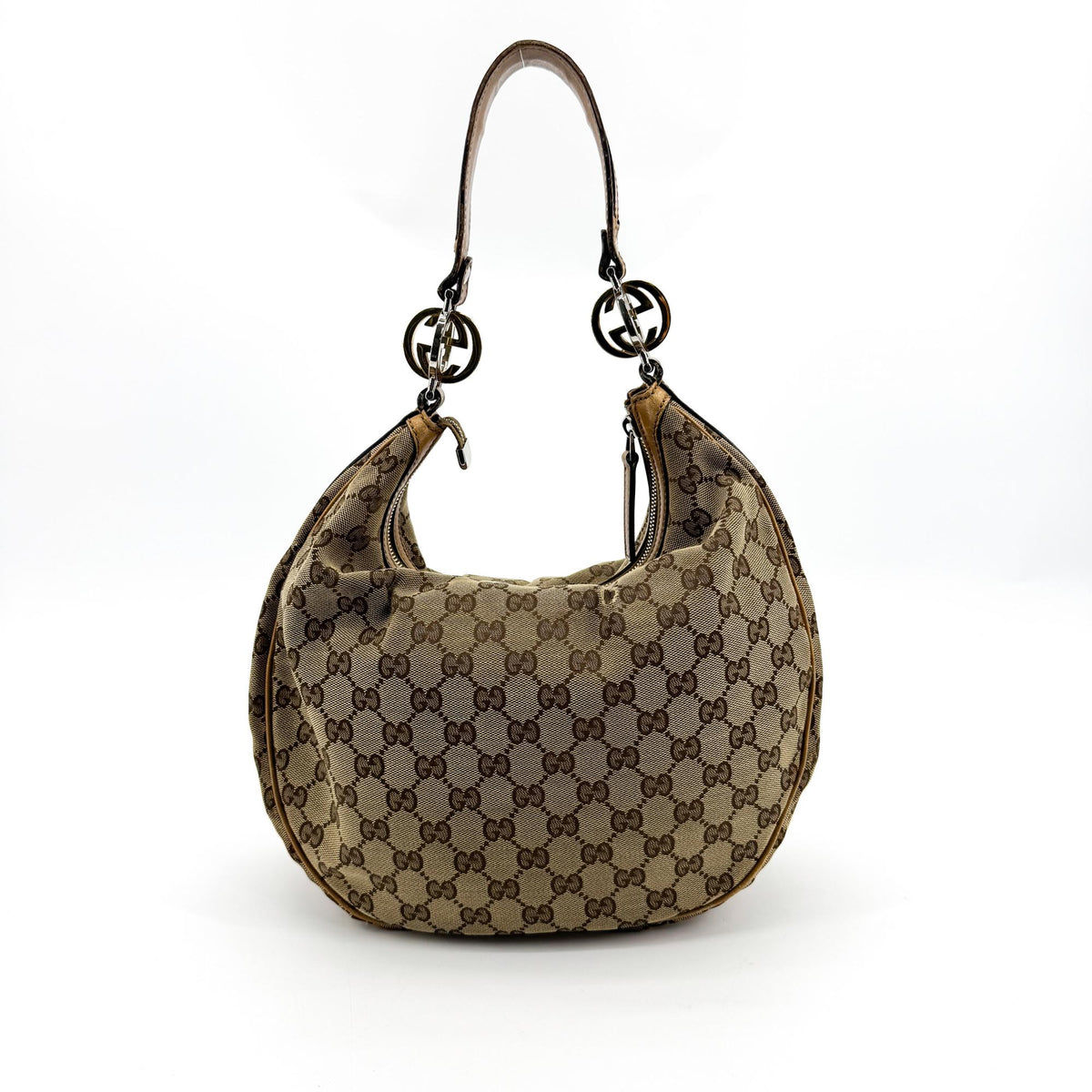 Gucci GG Canvas Charlotte Crossbody Hobo Bag Beige Brown