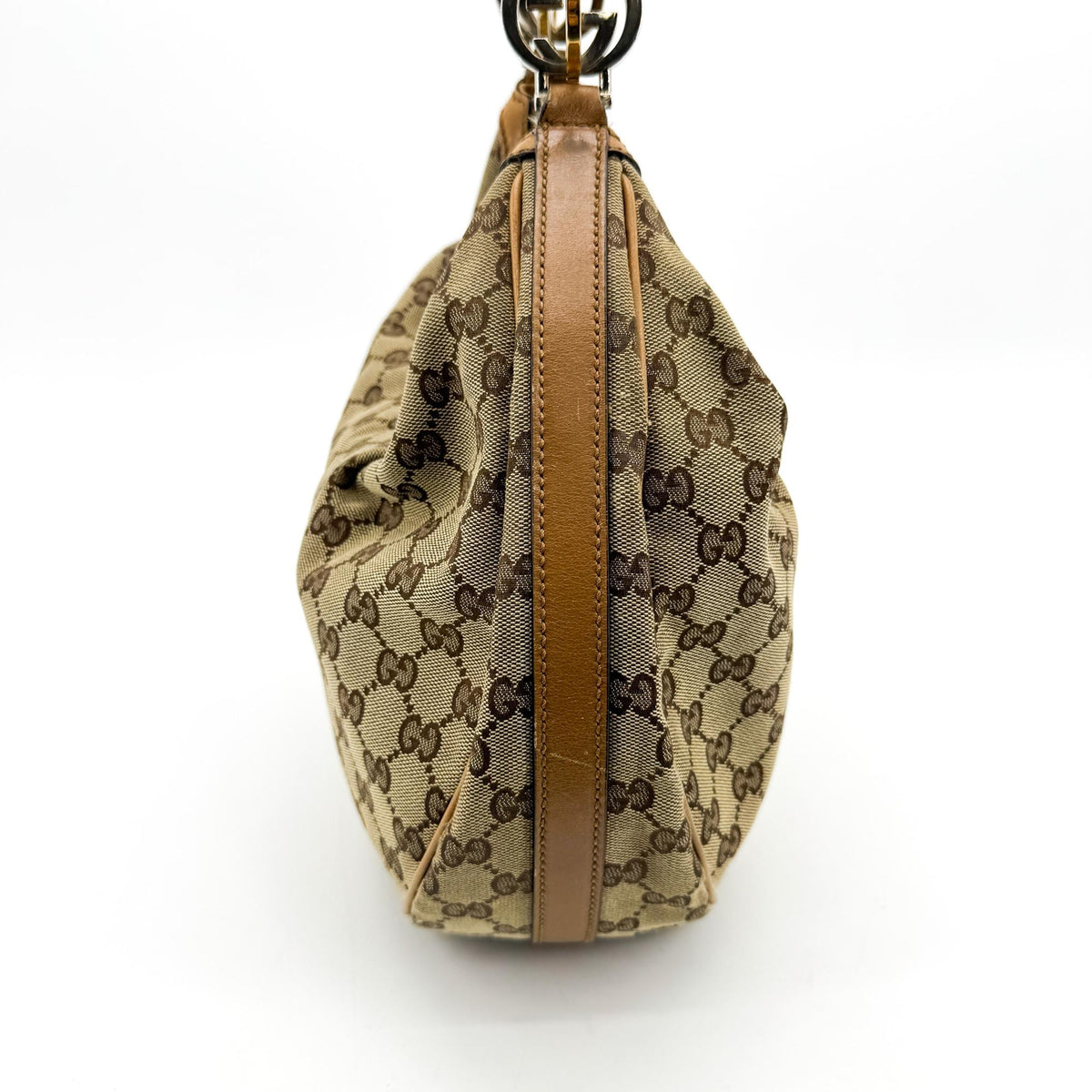 Gucci GG Canvas Charlotte Crossbody Hobo Bag Beige Brown