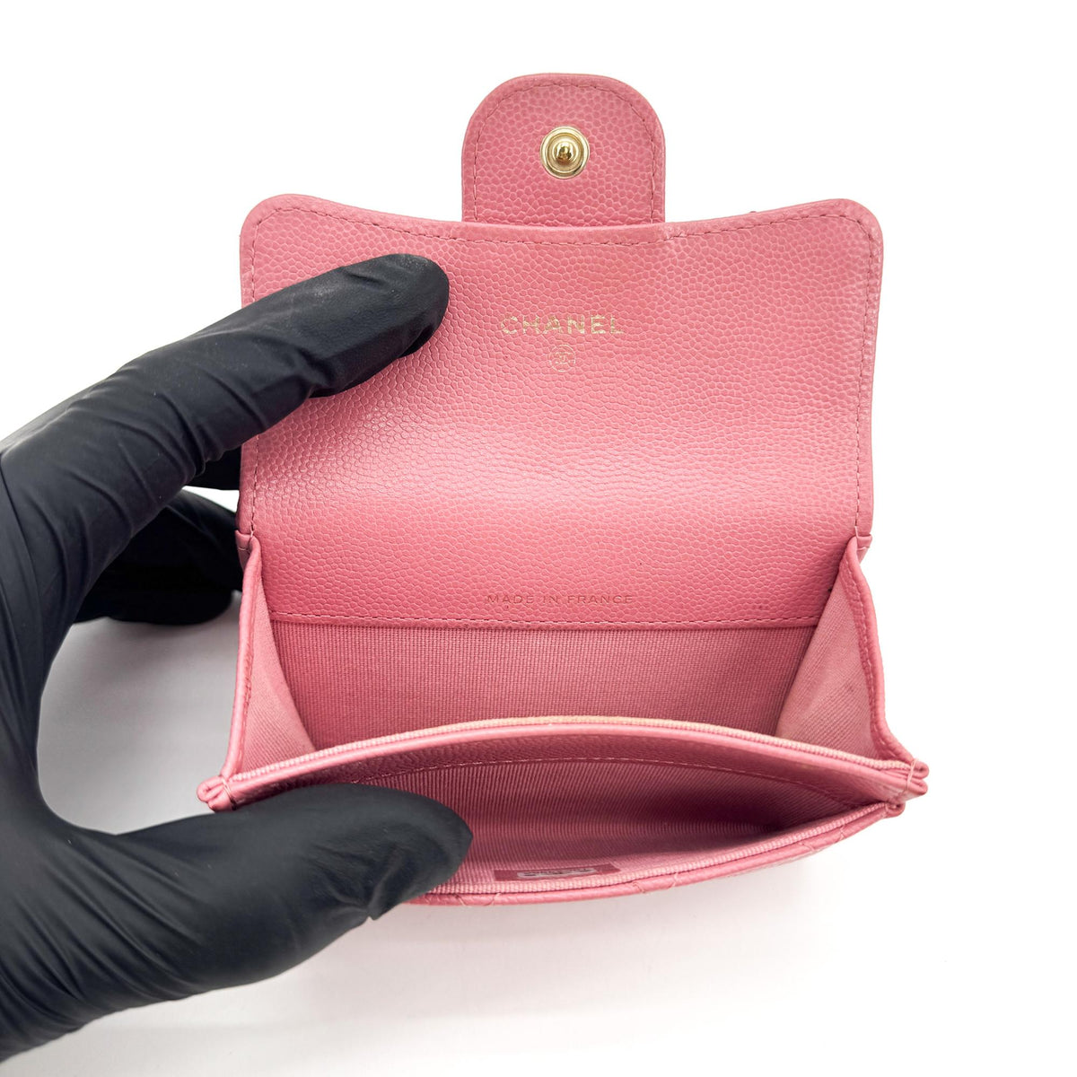 Chanel Classic Flap Card Wallet Caviar Pink Gold Hardware