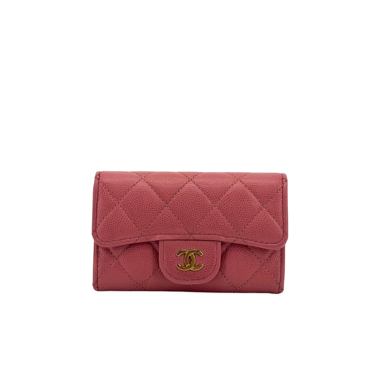 Chanel Classic Flap Card Wallet Caviar Pink Gold Hardware