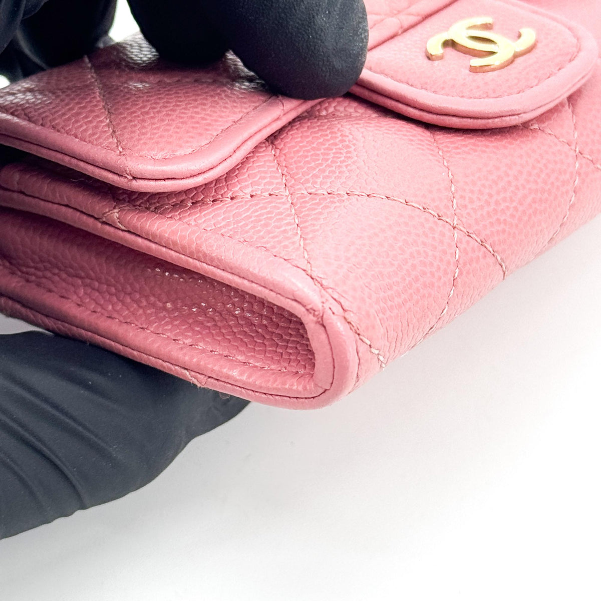 Chanel Classic Flap Card Wallet Caviar Pink Gold Hardware
