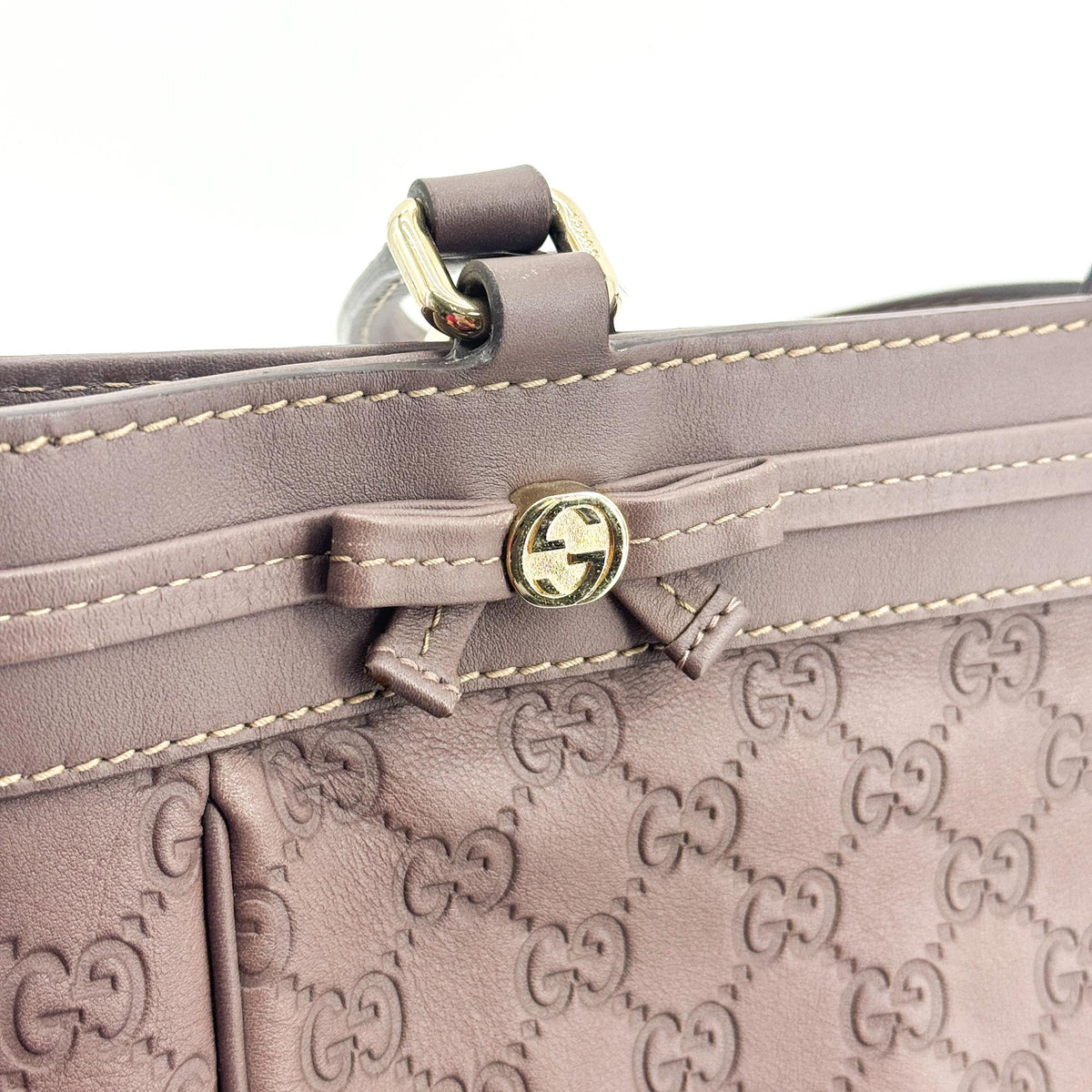 Gucci Cima Mayfair Ribbon Tote Bag Purple Brown