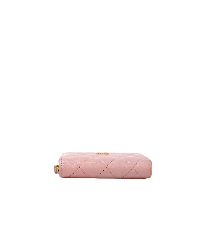 Chanel Pink Caviar Skin Zipped Card Wallet with Zip