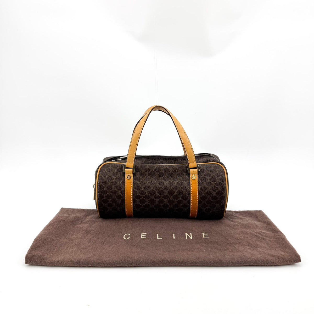 Celine Vintage Macadam Cylinder Handbag Brown