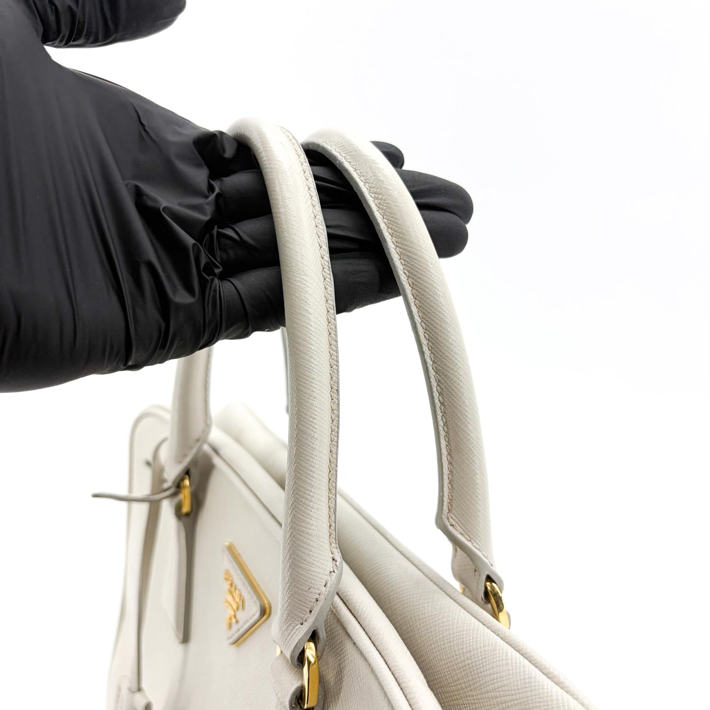 Prada Saffiano Luxe Top Handle Bag Talco White