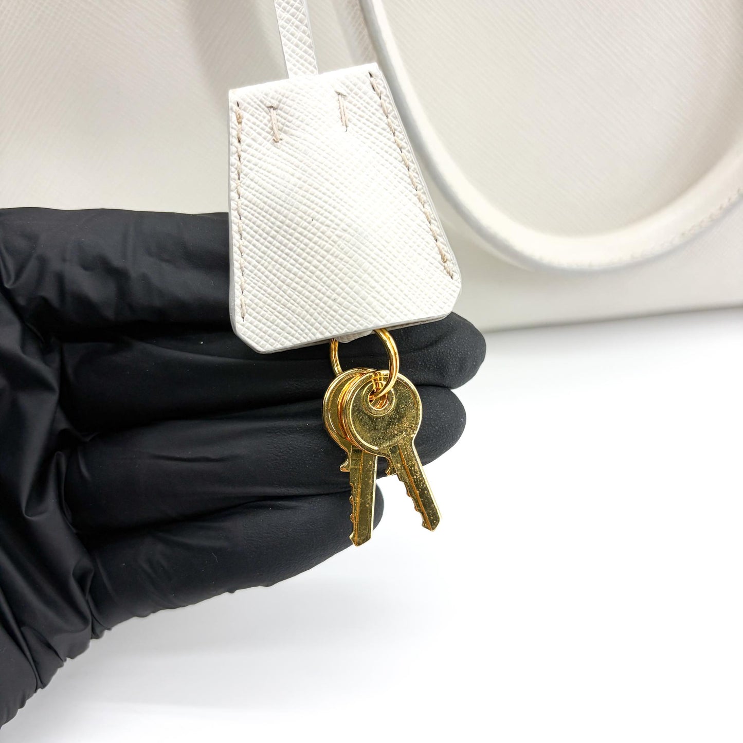 Prada Saffiano Luxe Top Handle Bag Talco White