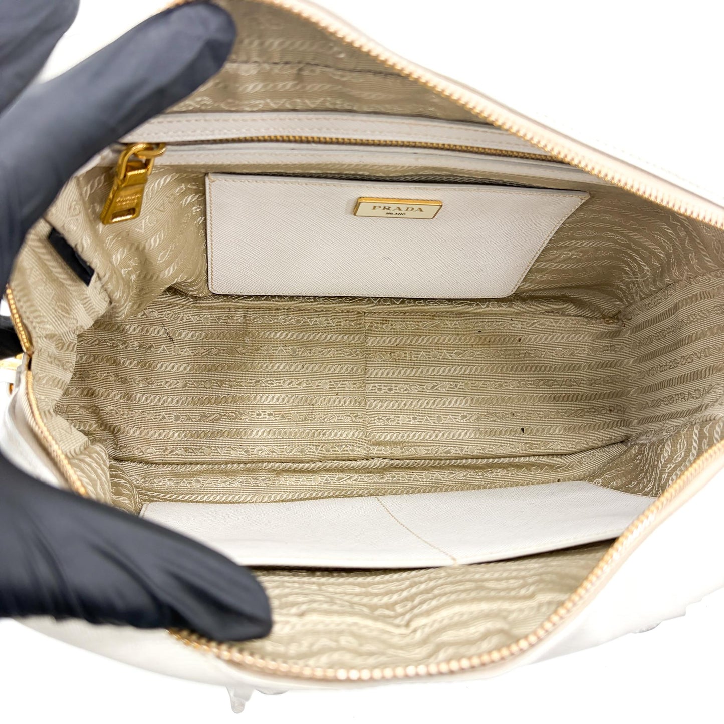 Prada Saffiano Luxe Top Handle Bag Talco White