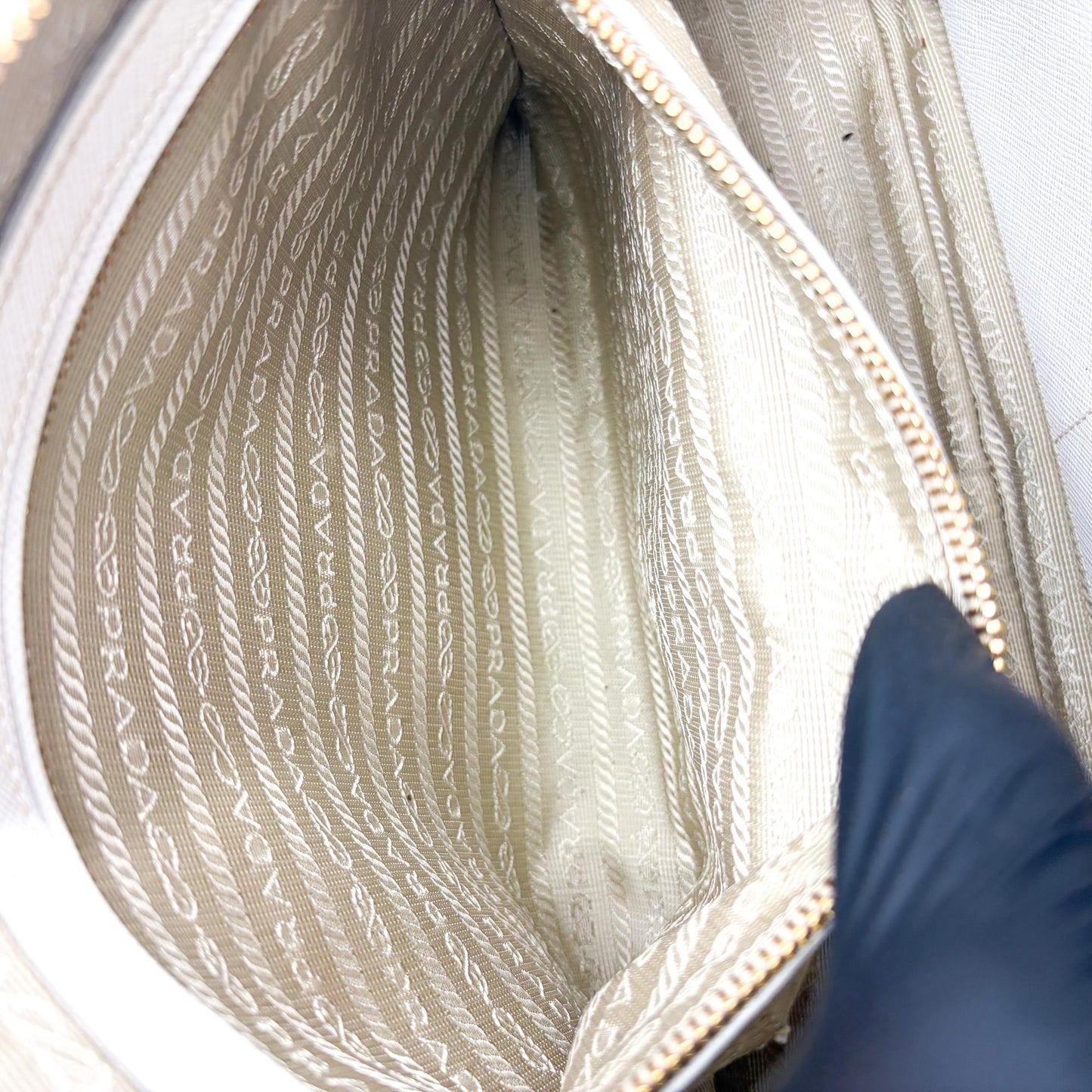 Prada Saffiano Luxe Top Handle Bag Talco White