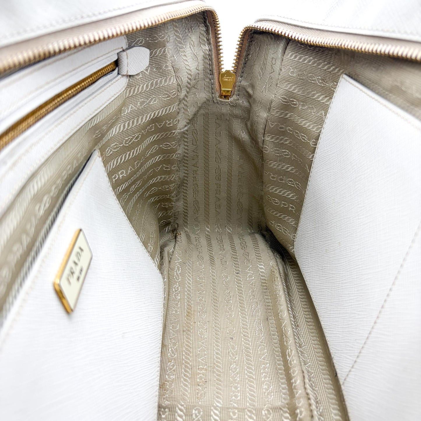 Prada Saffiano Luxe Top Handle Bag Talco White