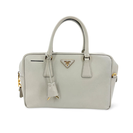 Prada Saffiano Luxe Top Handle Bag Talco White