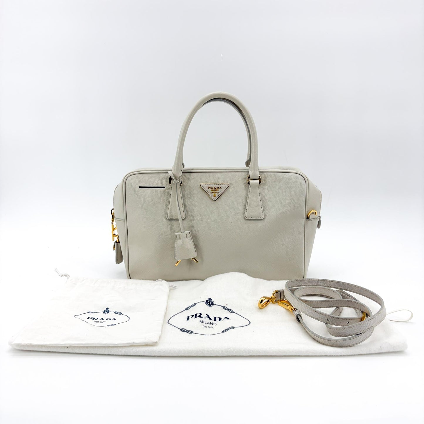Prada Saffiano Luxe Top Handle Bag Talco White
