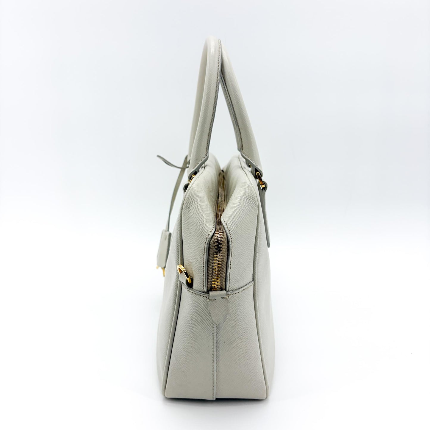Prada Saffiano Luxe Top Handle Bag Talco White