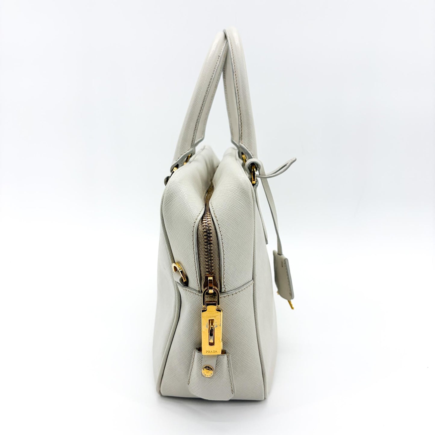 Prada Saffiano Luxe Top Handle Bag Talco White