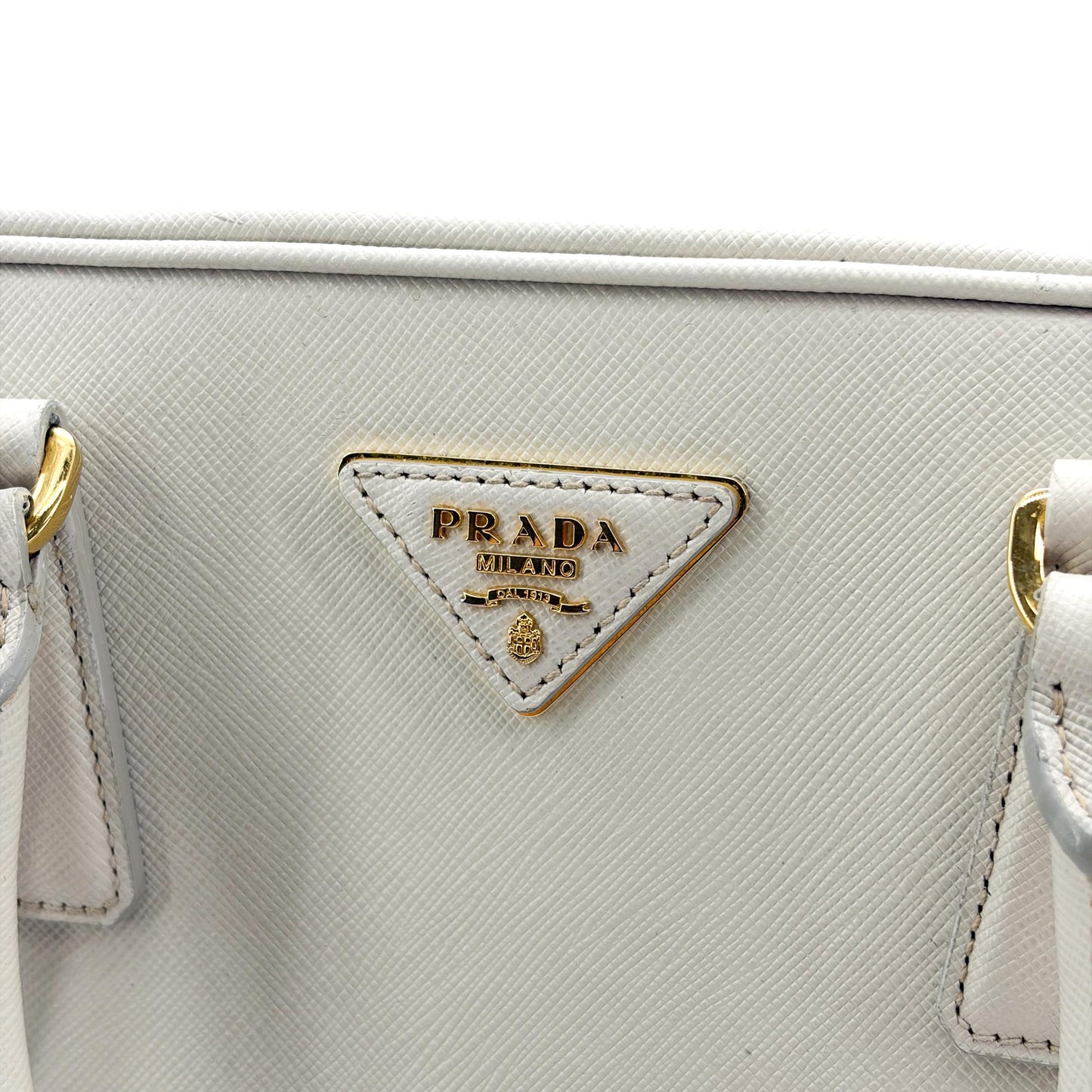 Prada Saffiano Luxe Top Handle Bag Talco White
