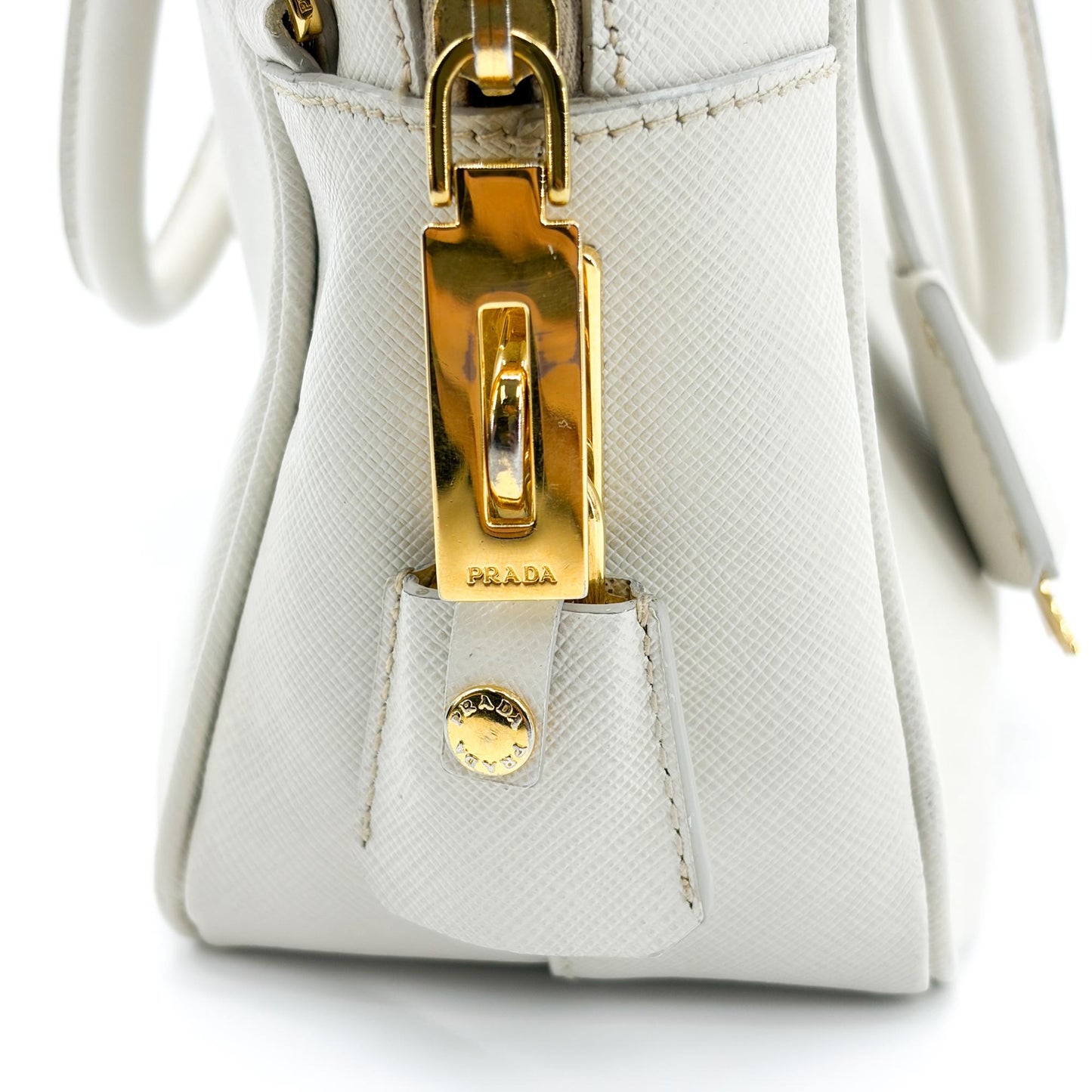 Prada Saffiano Luxe Top Handle Bag Talco White