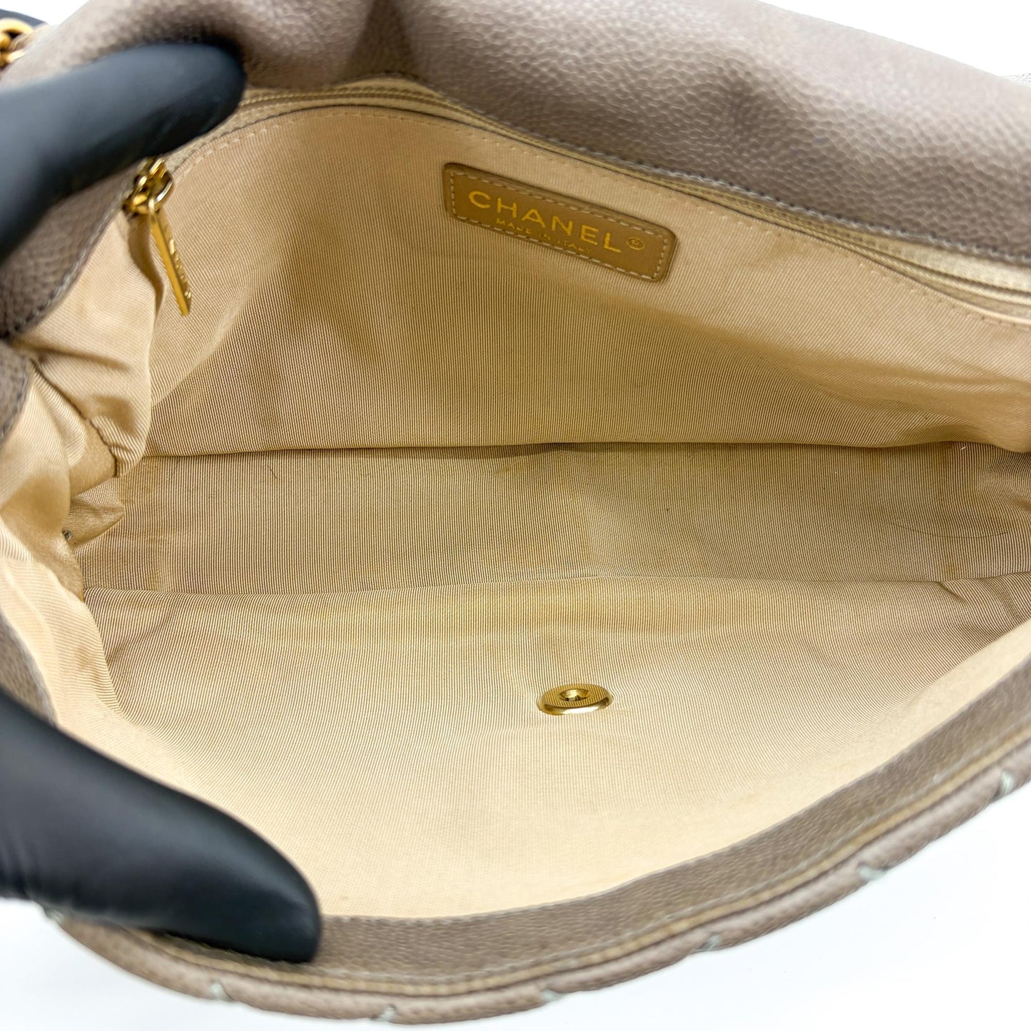 Chanel Stitch Detail Classic Flap Bag Medium Brown Gold Hardware
