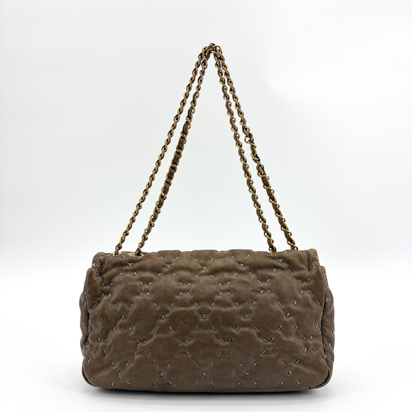 Chanel Stitch Detail Classic Flap Bag Medium Brown Gold Hardware
