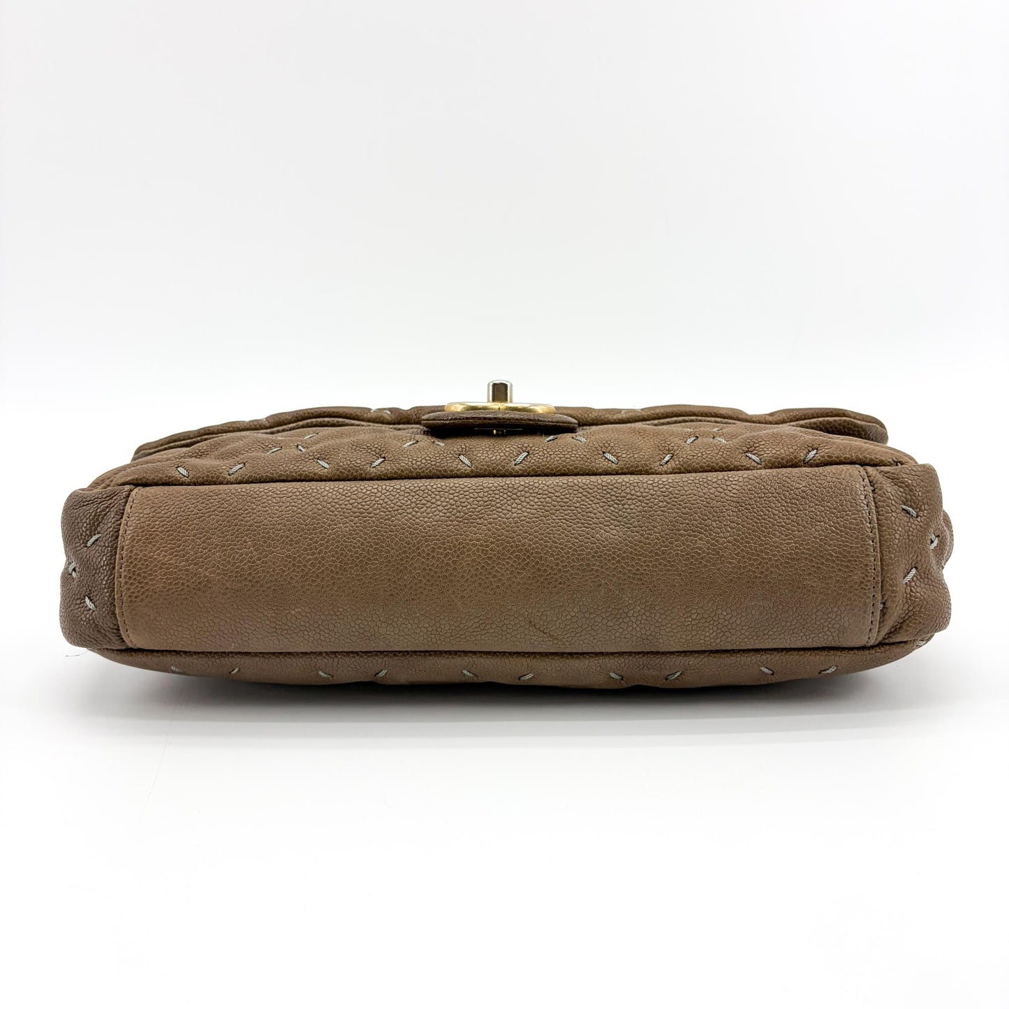 Chanel Stitch Detail Classic Flap Bag Medium Brown Gold Hardware