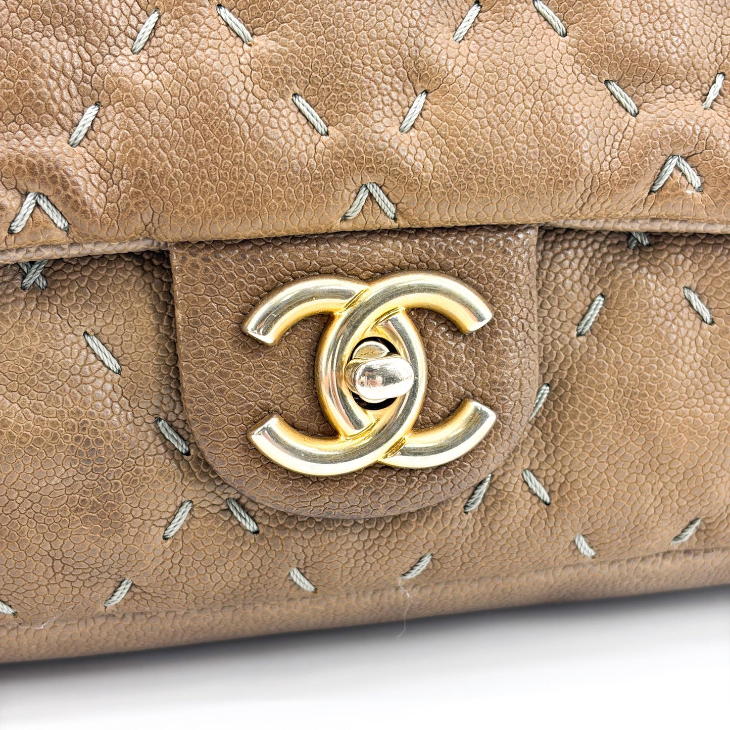 Chanel Stitch Detail Classic Flap Bag Medium Brown Gold Hardware
