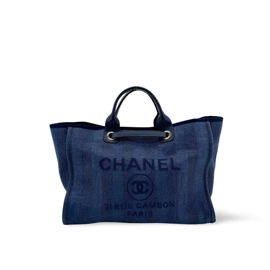 Chanel Deauville Canvas Tote Bag Navy
